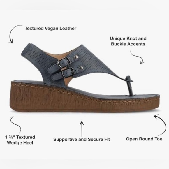 Journee Mckell women’s wedge heel blue sandals w/double buckle Sz-7.5. K - Picture 10 of 11